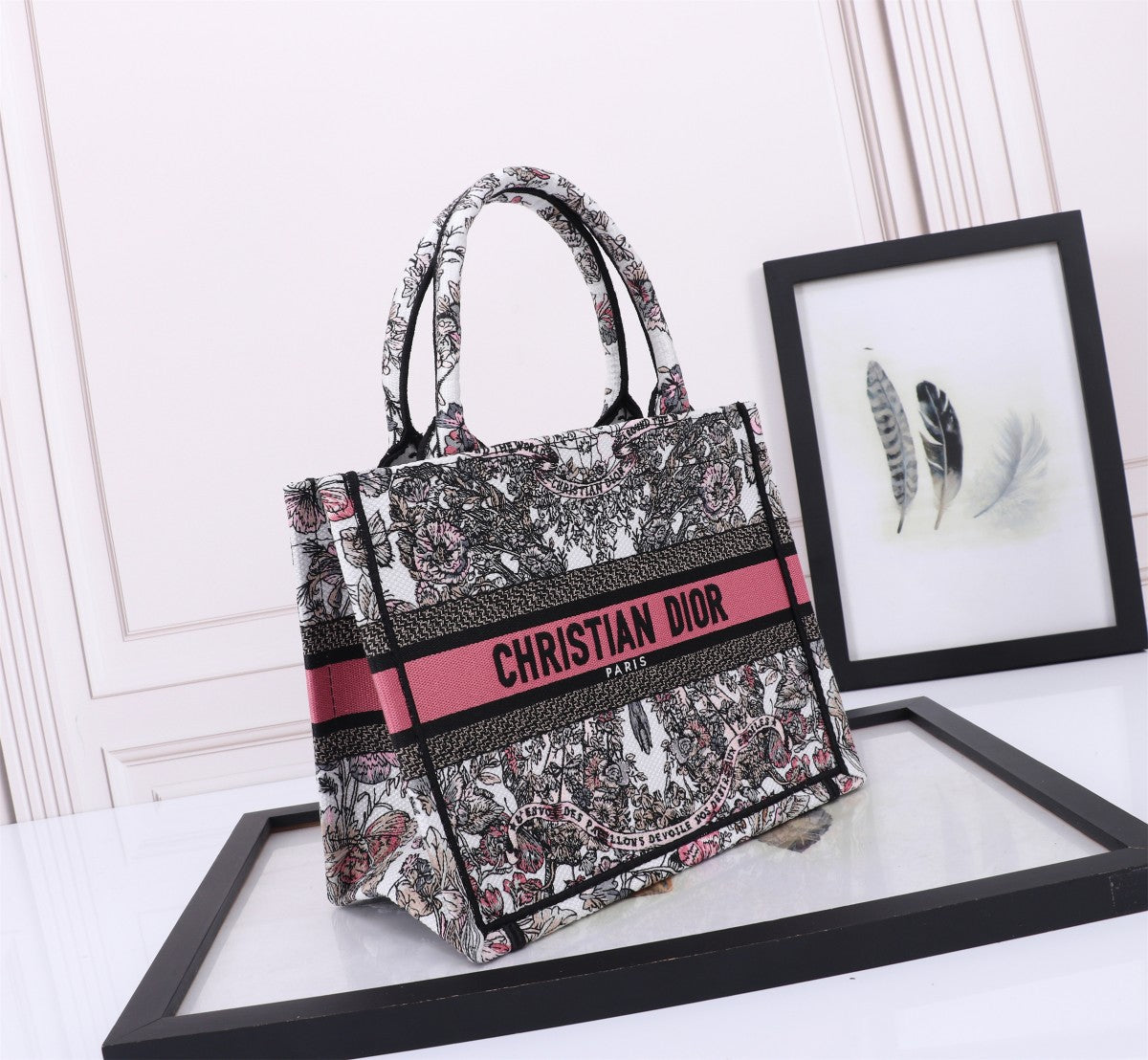 Dior Vintage Floral Jacquard Canvas Tote Bag with Top Handles