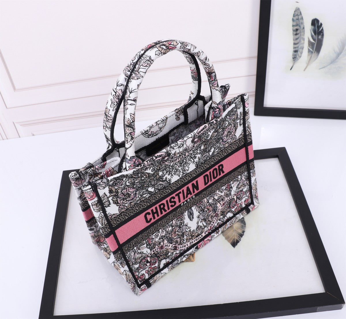 Dior Vintage Floral Jacquard Canvas Tote Bag with Top Handles