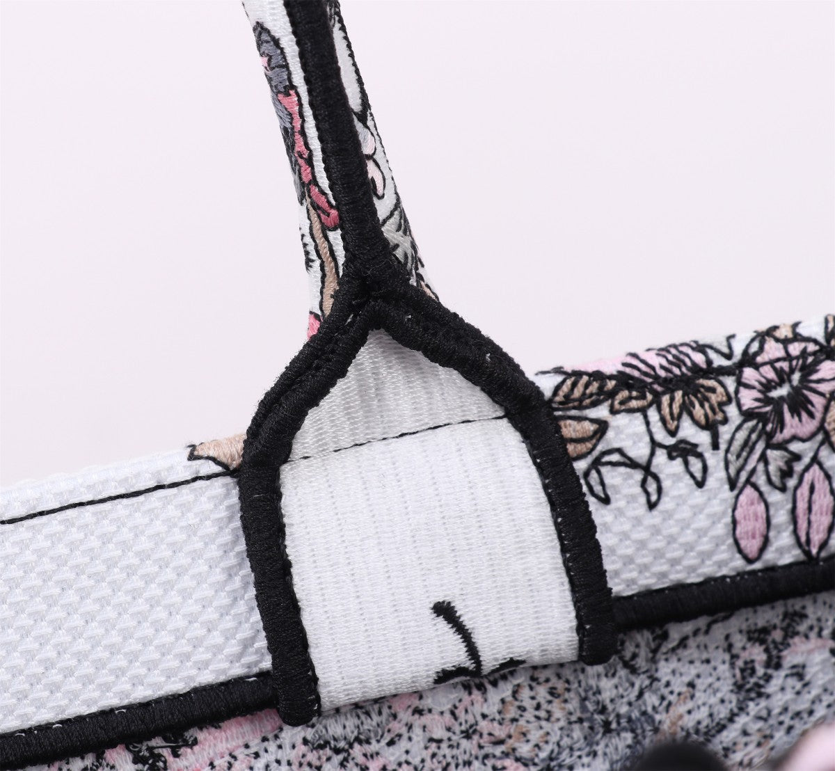 Dior Embroidered Floral Canvas Tote Bag with Pink Stripe Accent