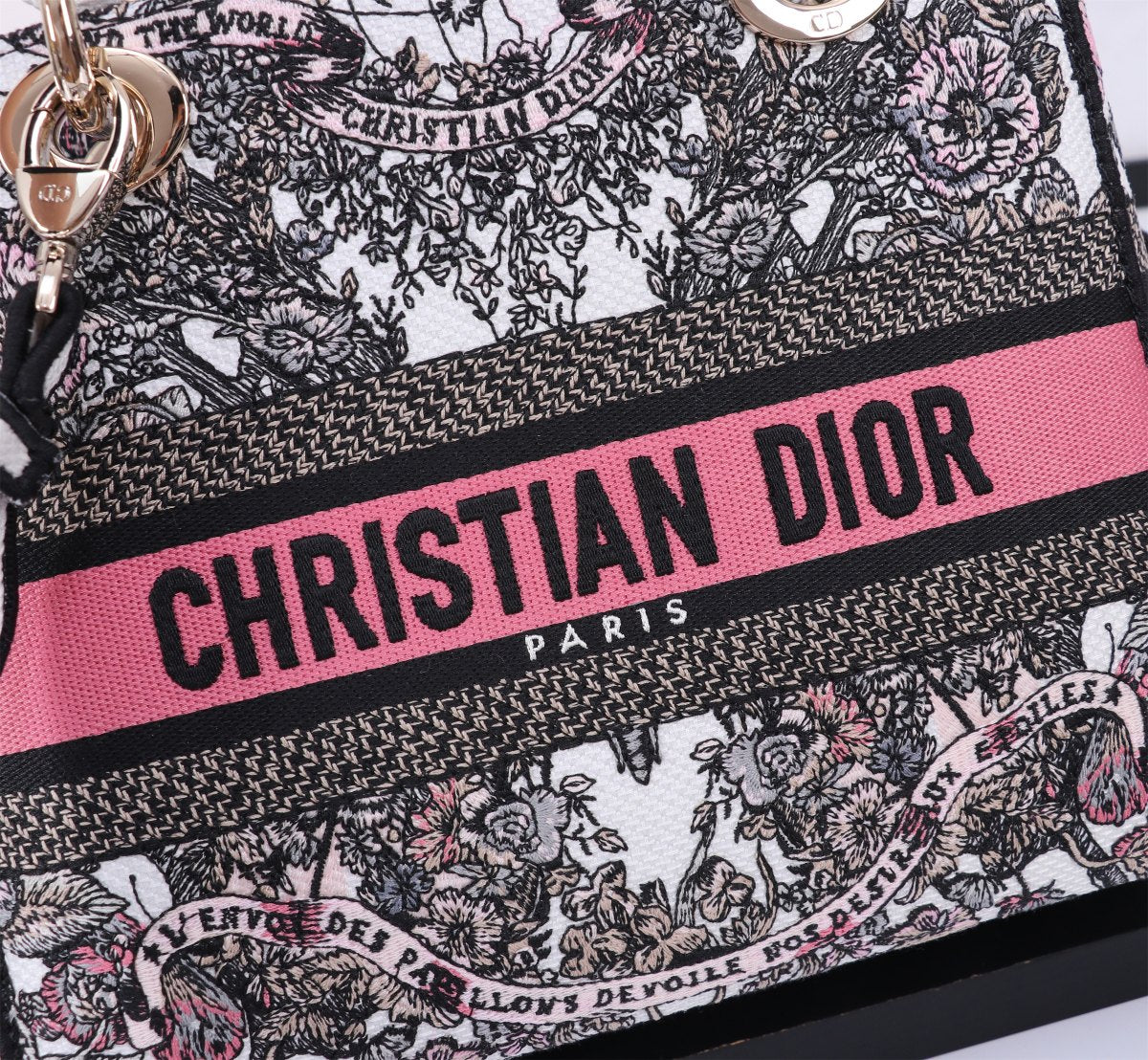 Dior Elegant Embroidered Floral Canvas Handbag with Top Handle