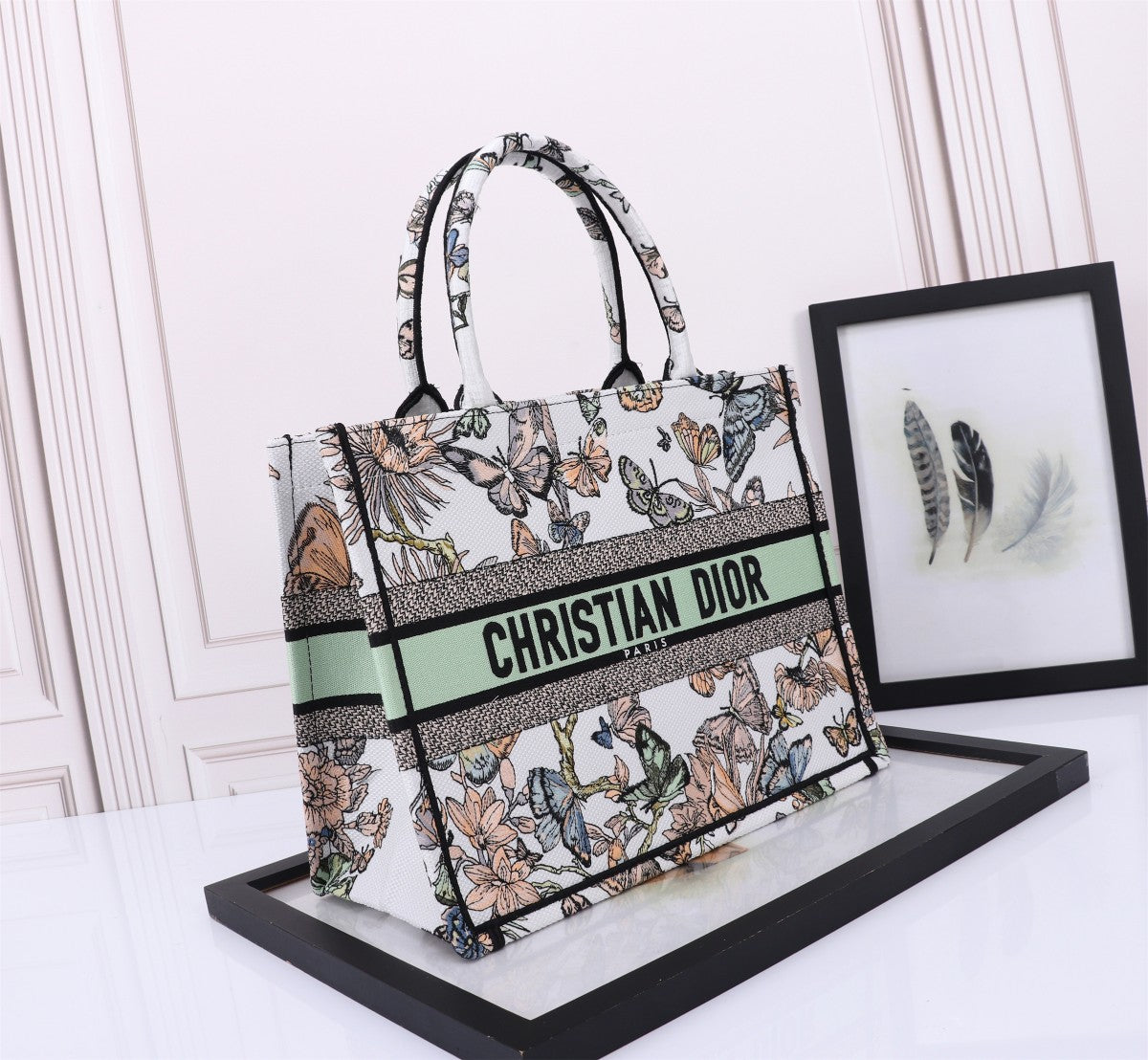 Dior Embroidered Butterfly Floral Canvas Tote Bag Travel Handbag