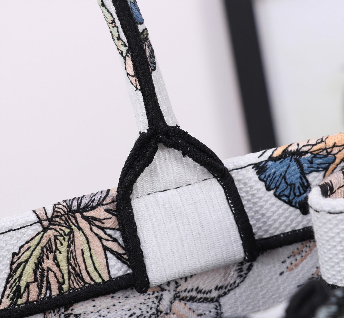 Dior Butterfly Floral Embroidered Canvas Tote Bag with Top Handle