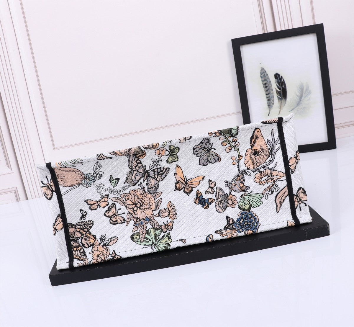 Dior Vintage Butterfly and Floral Embroidered Canvas Tote Bag