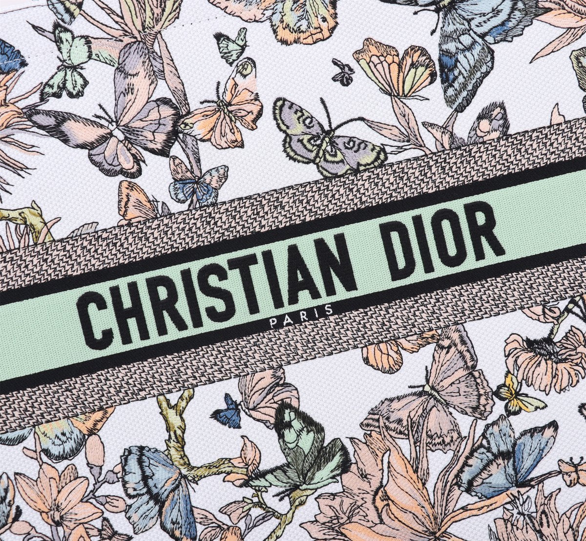 Dior Vintage Butterfly and Floral Canvas Tote Bag with Top Handle