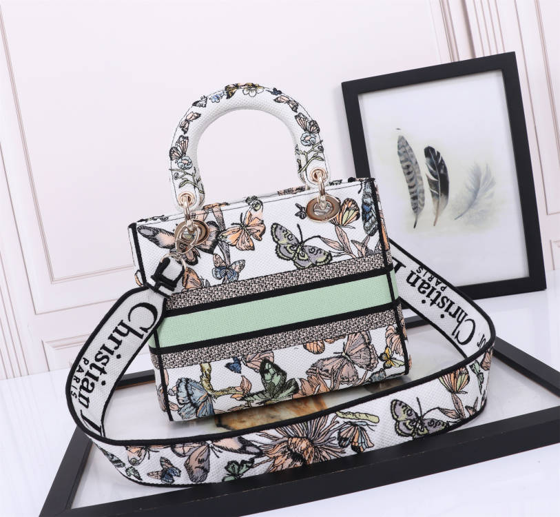 Dior Elegant Butterfly Pattern Canvas Satchel Bag with Shoulder Strap