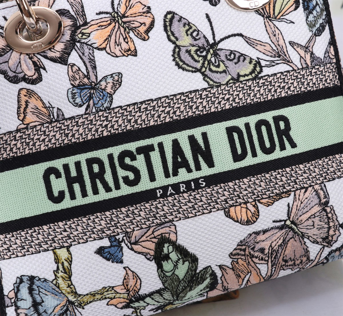 Dior Elegant Butterfly Pattern Canvas Satchel Bag with Shoulder Strap