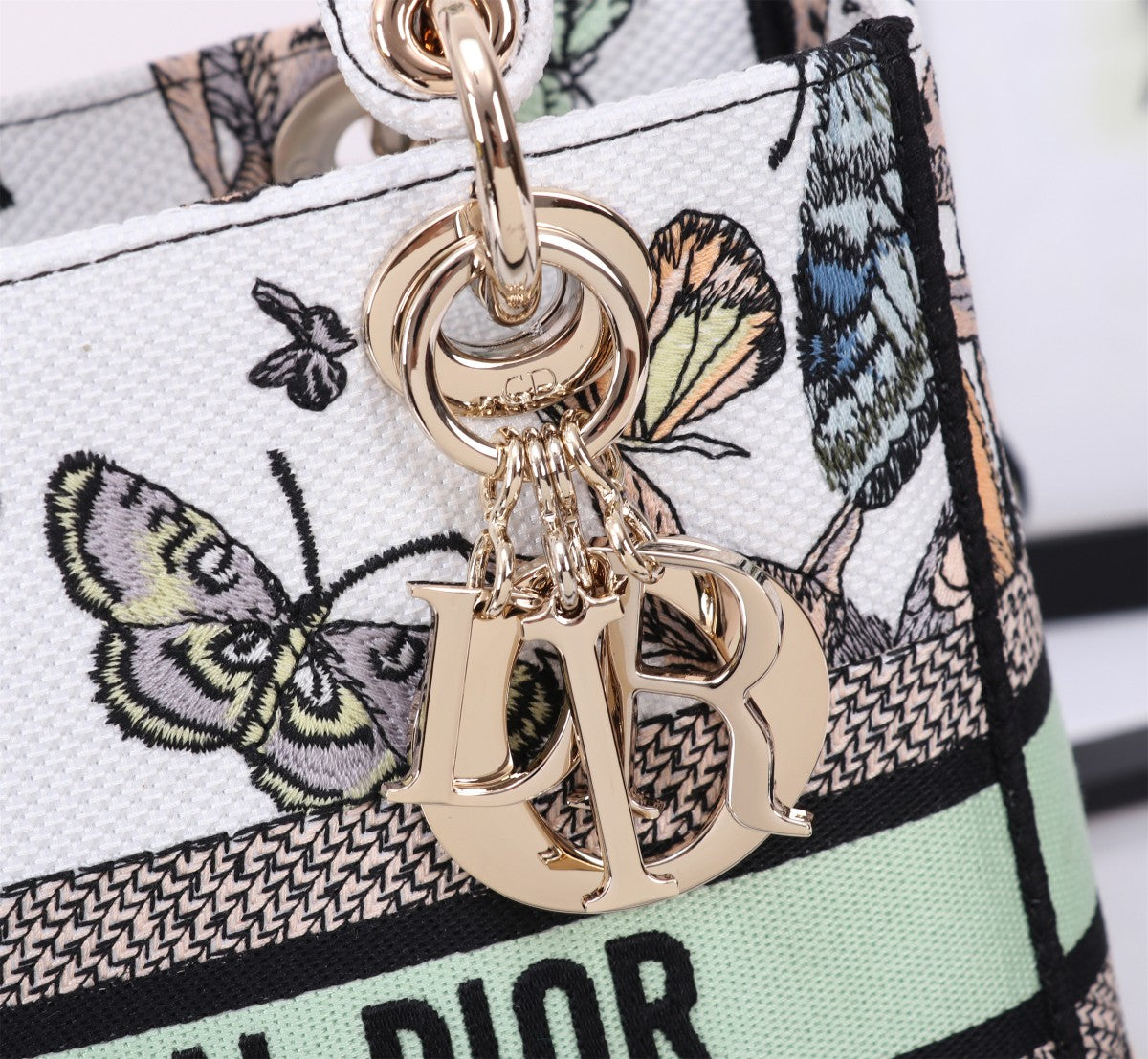 Dior Elegant Butterfly Pattern Canvas Satchel Bag with Shoulder Strap