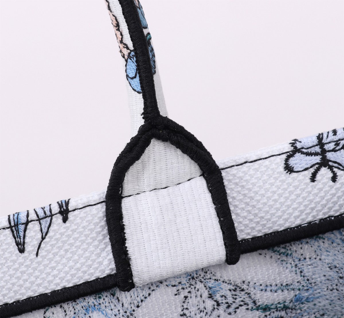 Dior Blue and White Butterfly Floral Embroidered Canvas Tote Bag