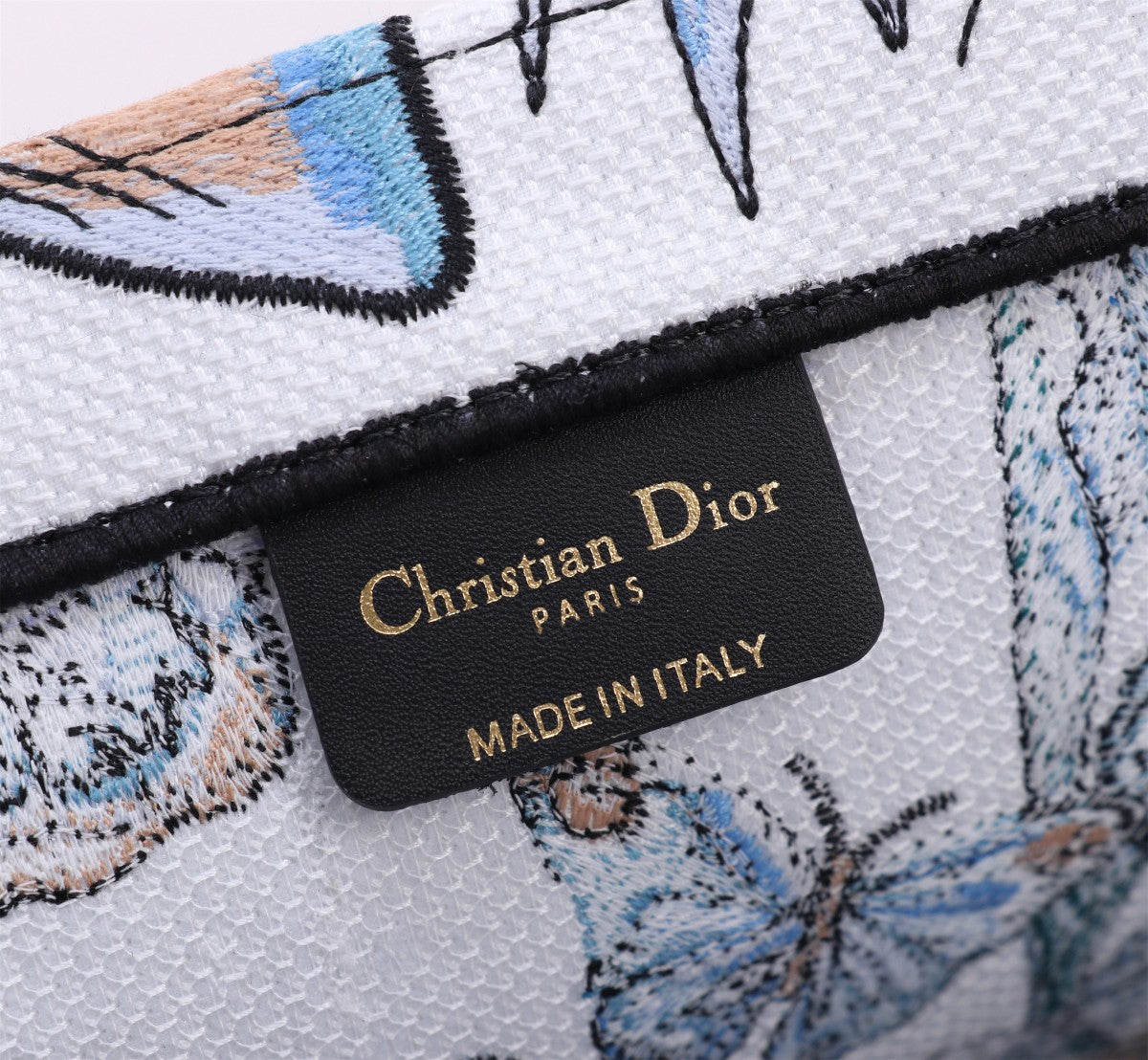 Dior Blue and White Butterfly Floral Embroidered Canvas Tote Bag