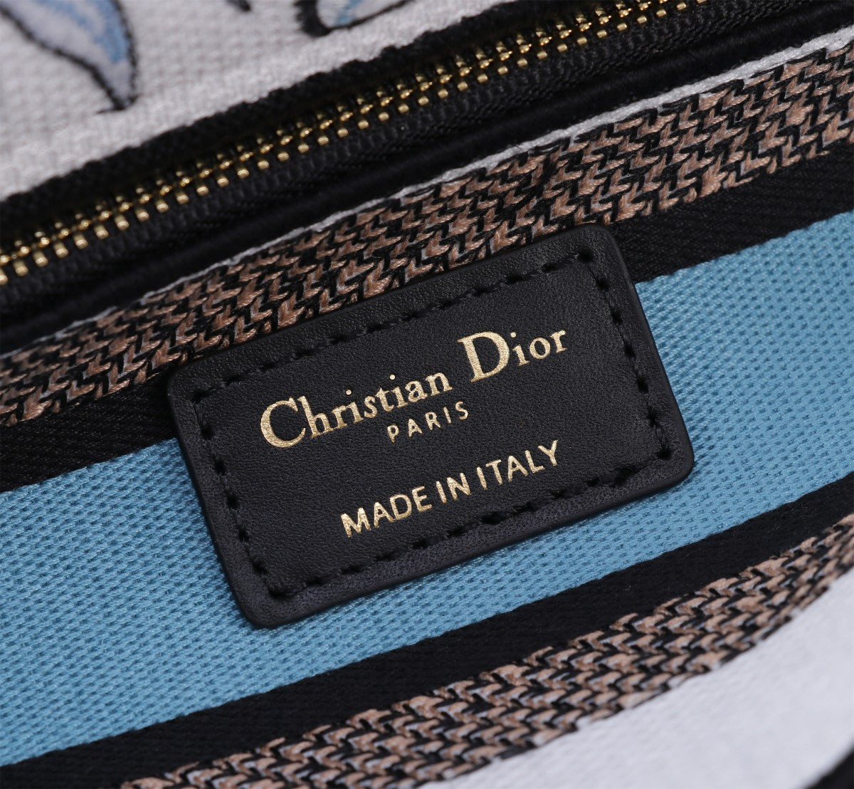 Dior Elegant Blue Butterfly Print Canvas Handbag with Shoulder Strap