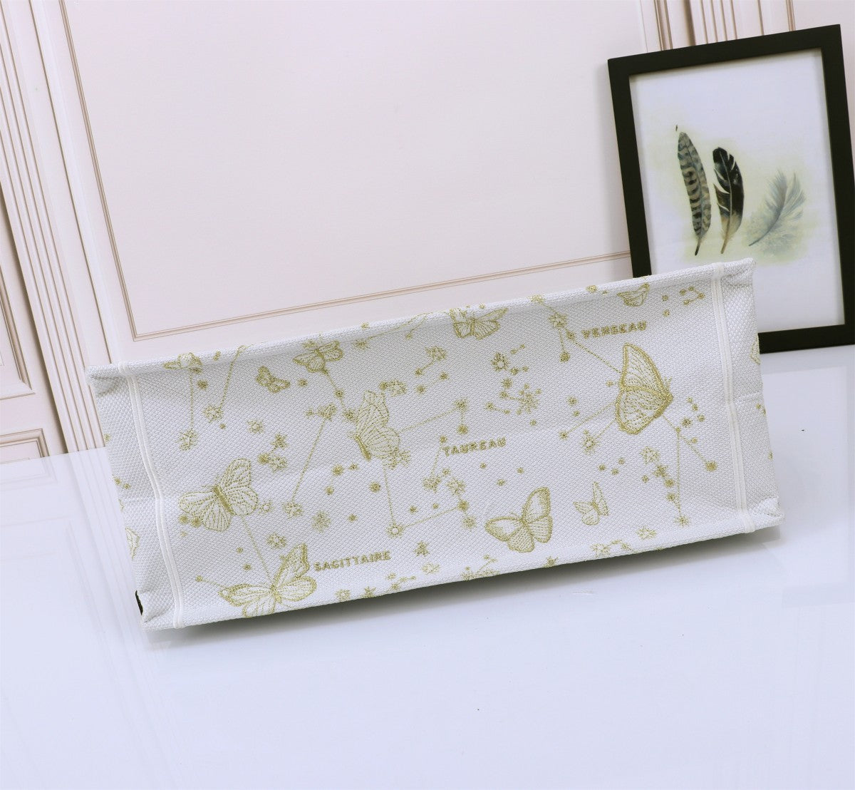 Dior Elegant Butterfly Print Canvas Book Tote Bag Large Shoulder Handbag
