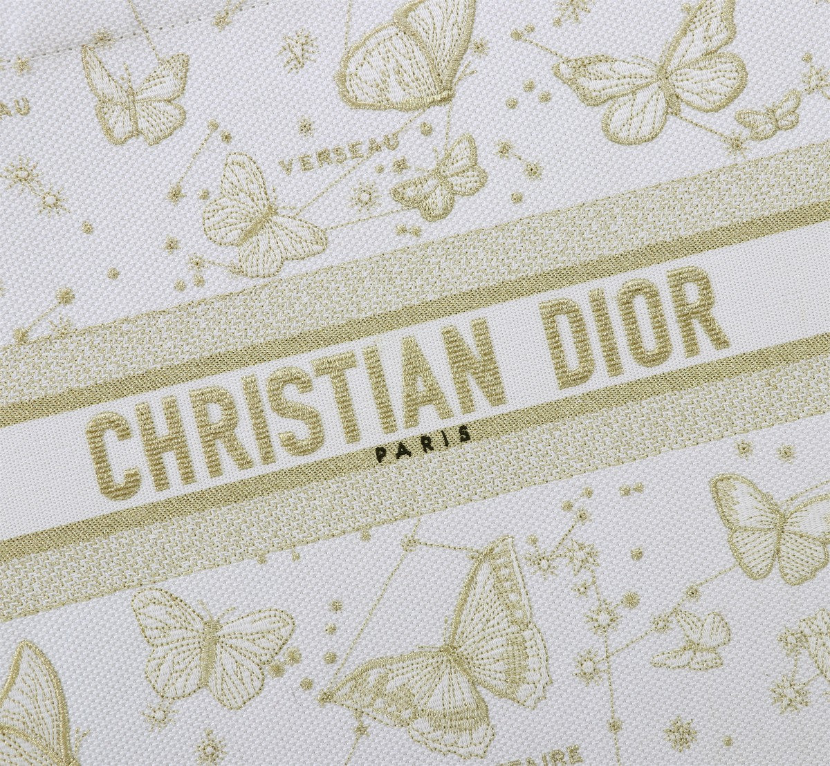 Christian Dior Medium Book Tote - White and Gold Butterfly Embroidery
