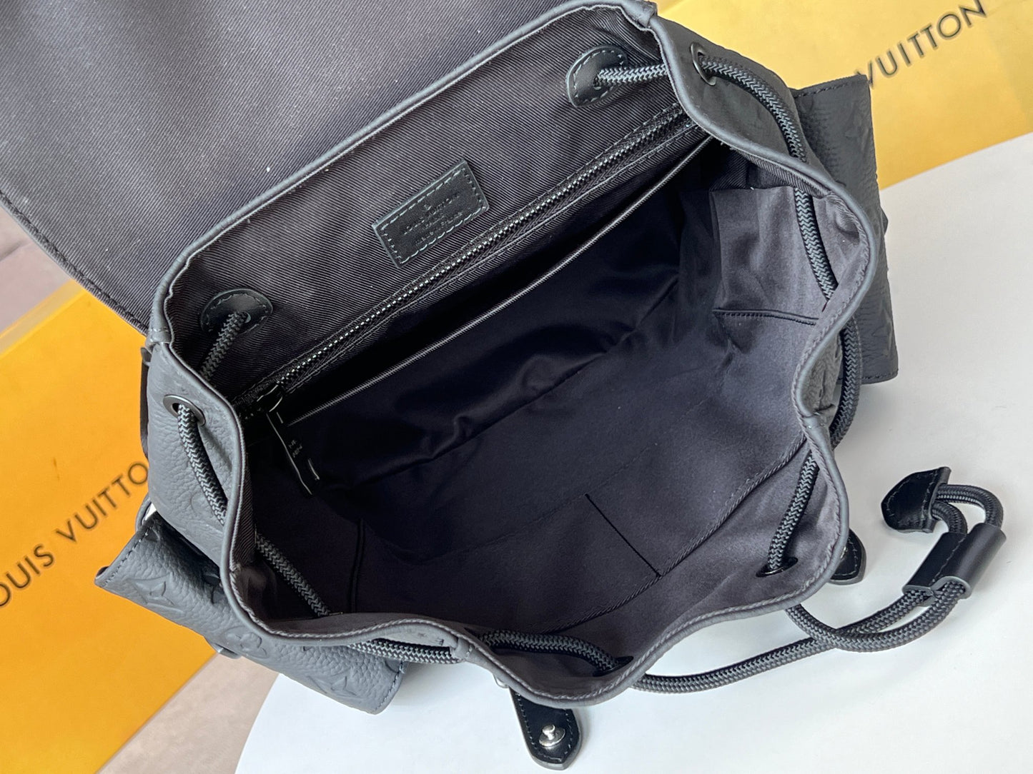 Louis Vuitton Matte Black Embossed Leather Designer Style Utility Backpack