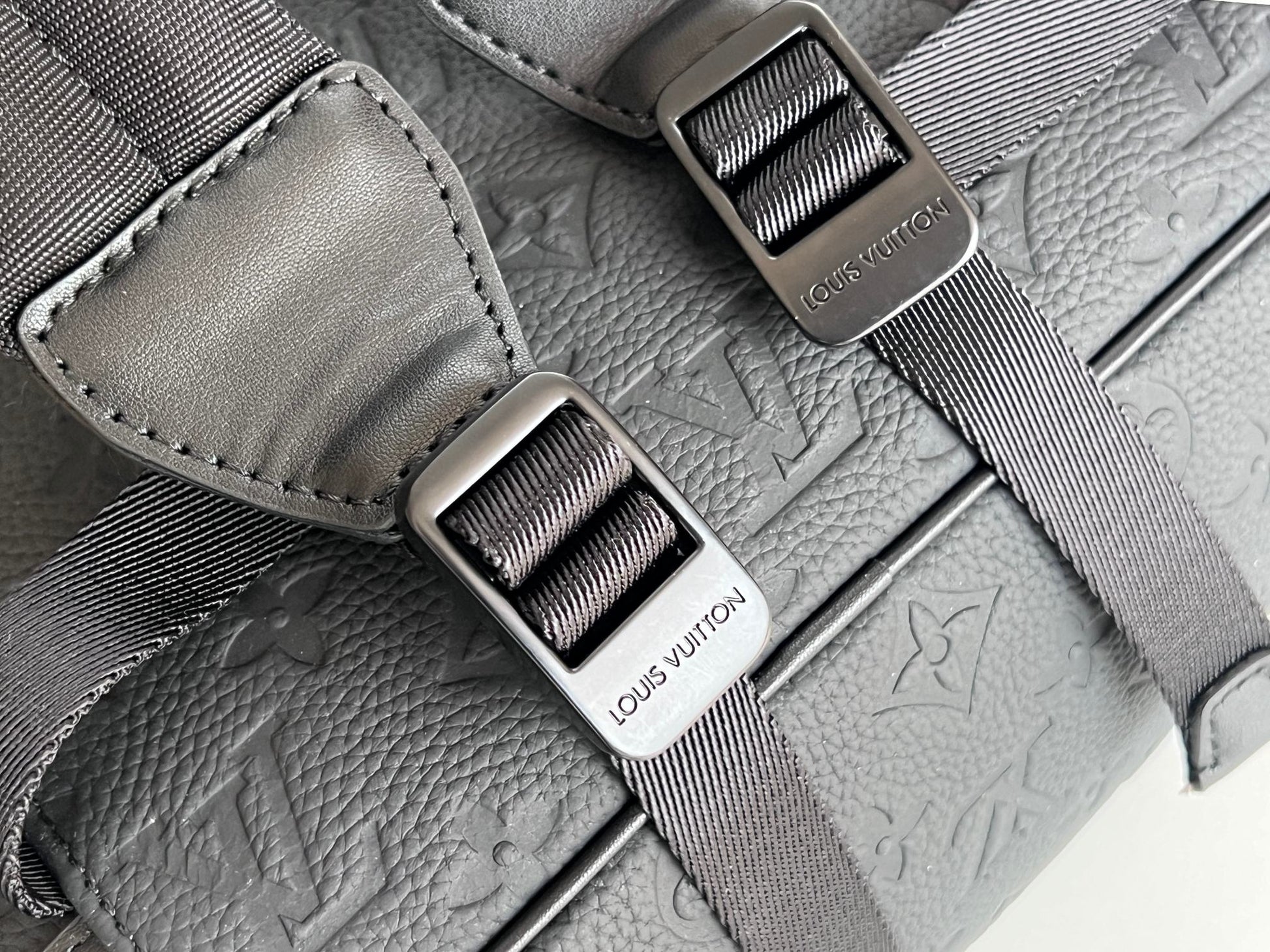 Louis Vuitton Matte Black Embossed Leather Designer Style Utility Backpack