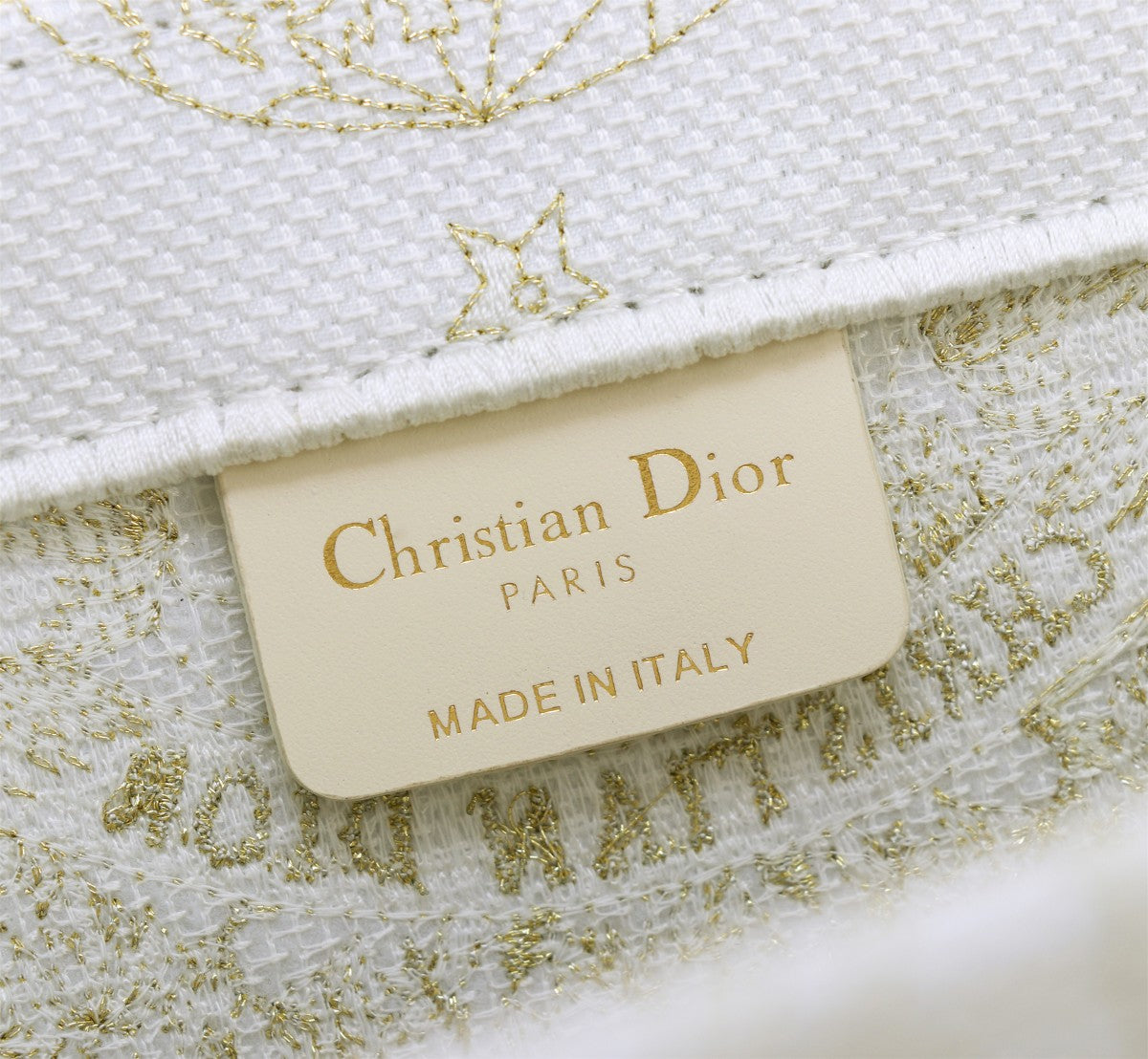 Christian Dior Large Book Tote - White and Gold Toile de Jouy Embroidery