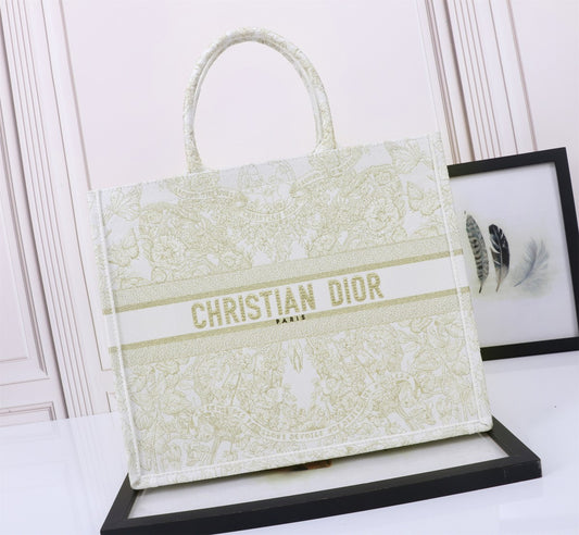 Christian Dior Gold Toile de Jouy Embroidered Large Book Tote Bag