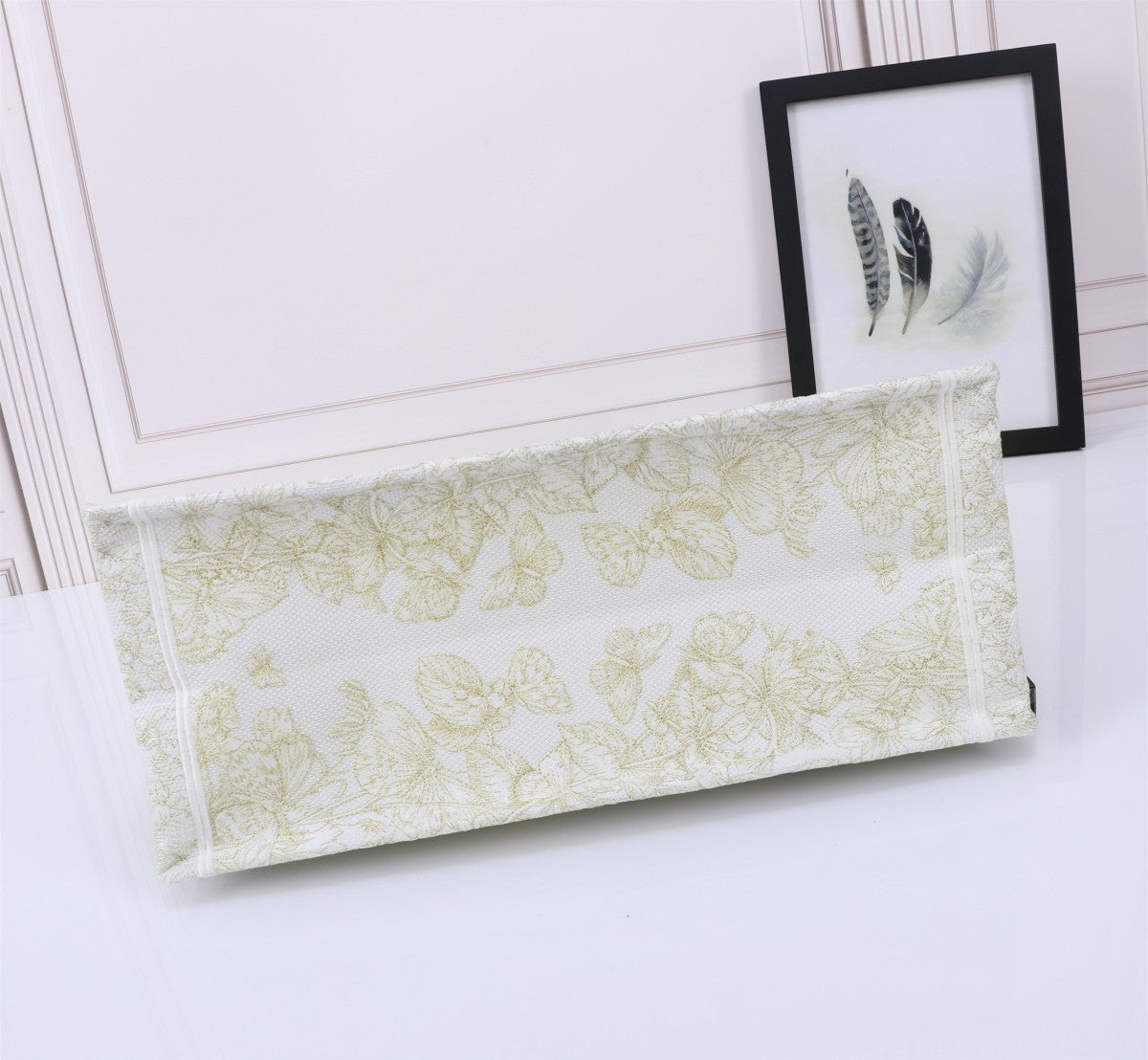 Christian Dior Gold Toile de Jouy Embroidered Large Book Tote Bag