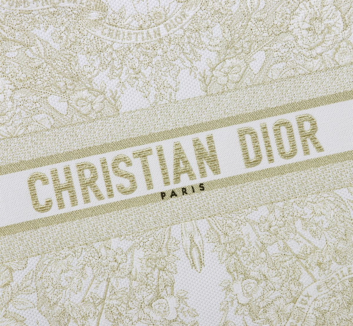 Christian Dior Large Book Tote Bag - Gold Toile de Jouy Embroidered Canvas