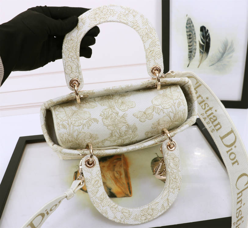 Dior Elegant Cream Embroidered Floral Canvas Tote Handbag