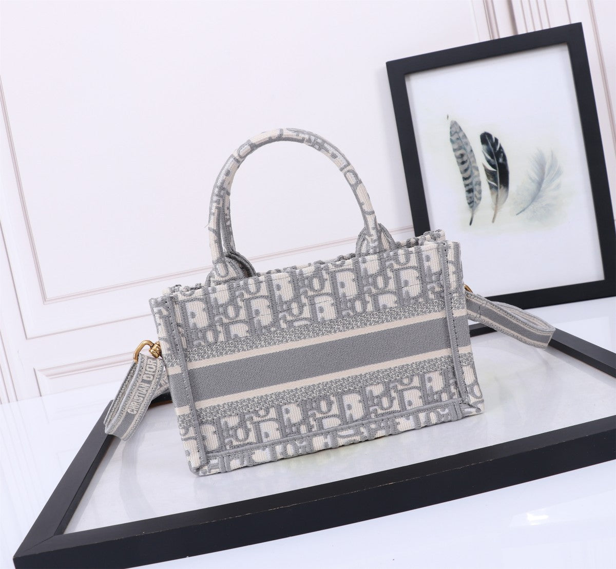Dior Grey Embroidered Monogram Canvas Tote Bag with Shoulder Strap