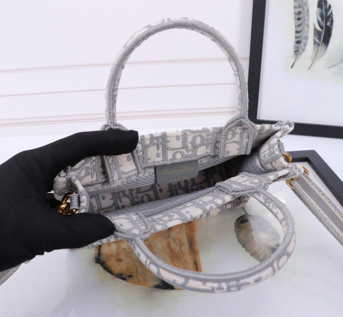 Dior Grey Embroidered Monogram Canvas Tote Bag with Shoulder Strap