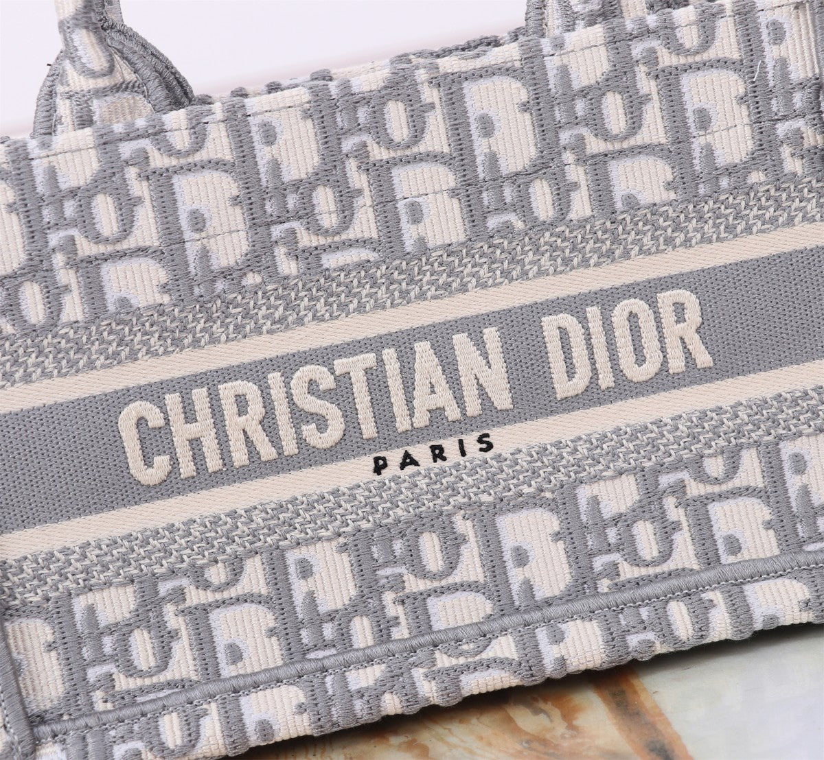 Dior Grey Embroidered Monogram Canvas Tote Bag with Shoulder Strap