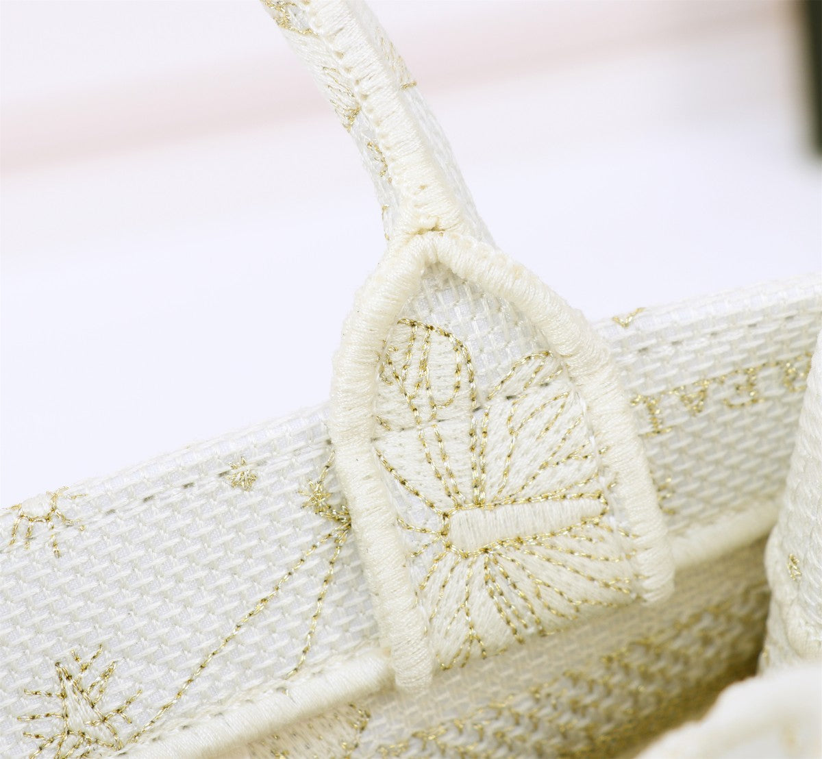 Dior Cream Embroidered Canvas Mini Tote Bag with Shoulder Strap