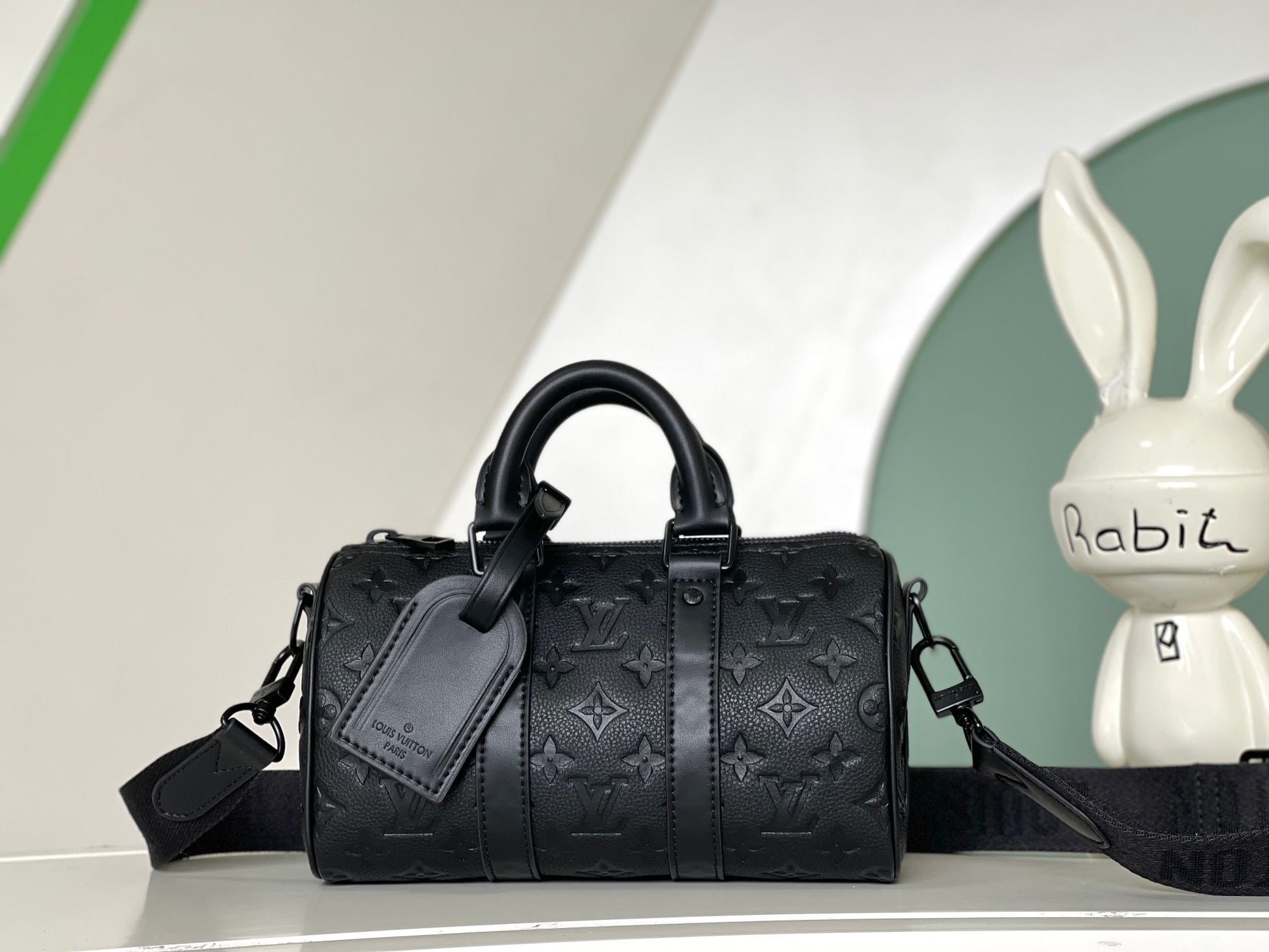 Louis Vuitton Black Embossed Monogram Leather Mini Duffle Crossbody Bag