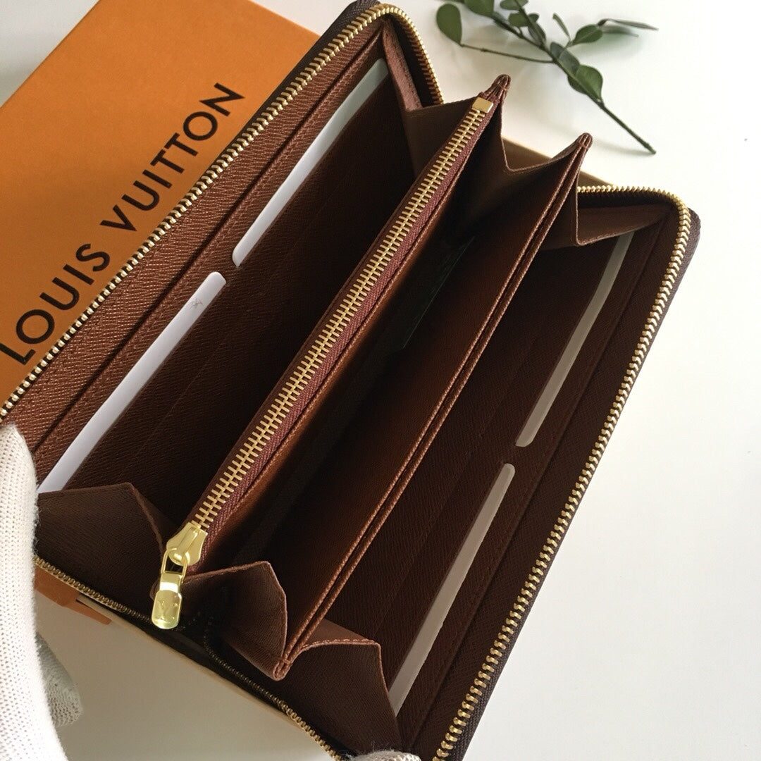 Louis Vuitton Classic Brown Monogram Pattern Zip-Around Clutch Wallet