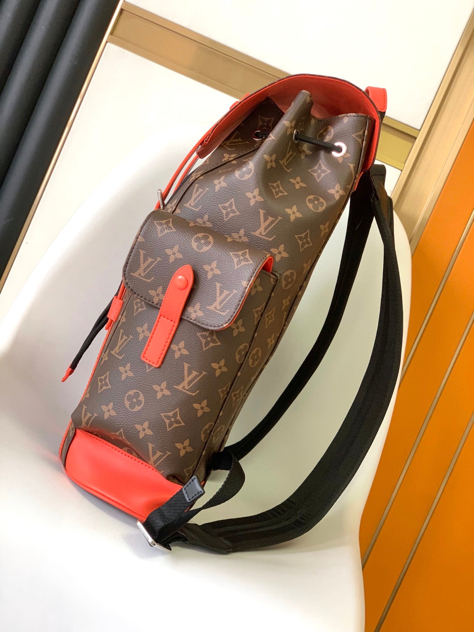 Louis Vuitton Brown Monogram Print Utility Backpack with Bright Orange Details