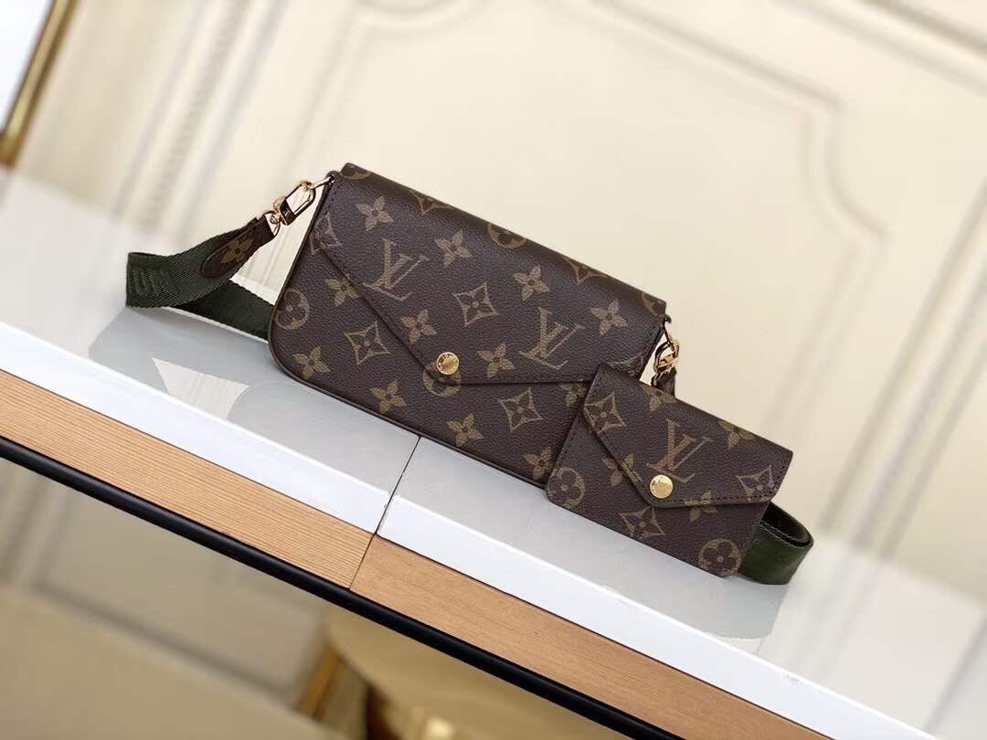 Louis Vuitton Monogram Multi Pouch Crossbody Bag with Green Webbing Strap
