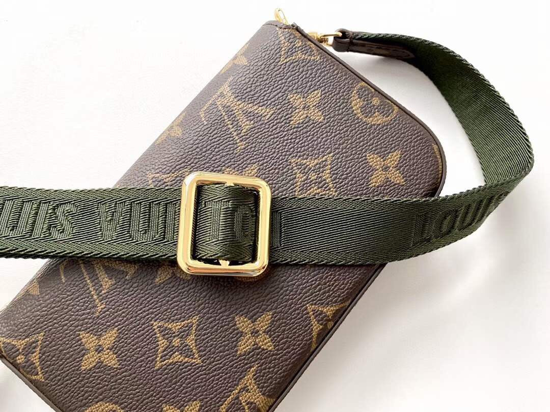 Louis Vuitton Monogram Félicie Strap &amp; Go Crossbody Bag with Khaki Green Strap