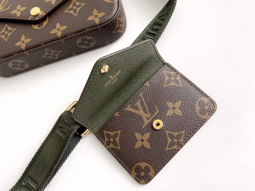 Louis Vuitton Monogram Multi Pouch Crossbody Bag with Green Webbing Strap