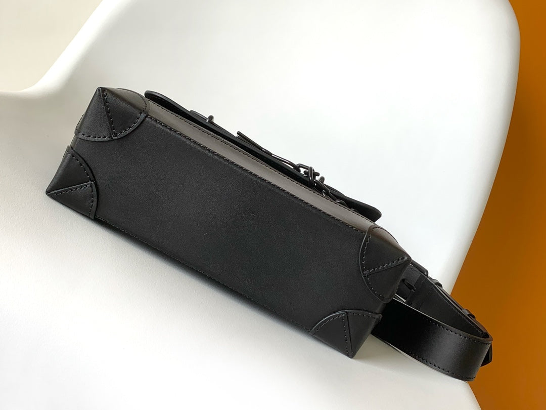 Louis Vuitton Structured Black Embossed Leather Top Handle Crossbody Bag