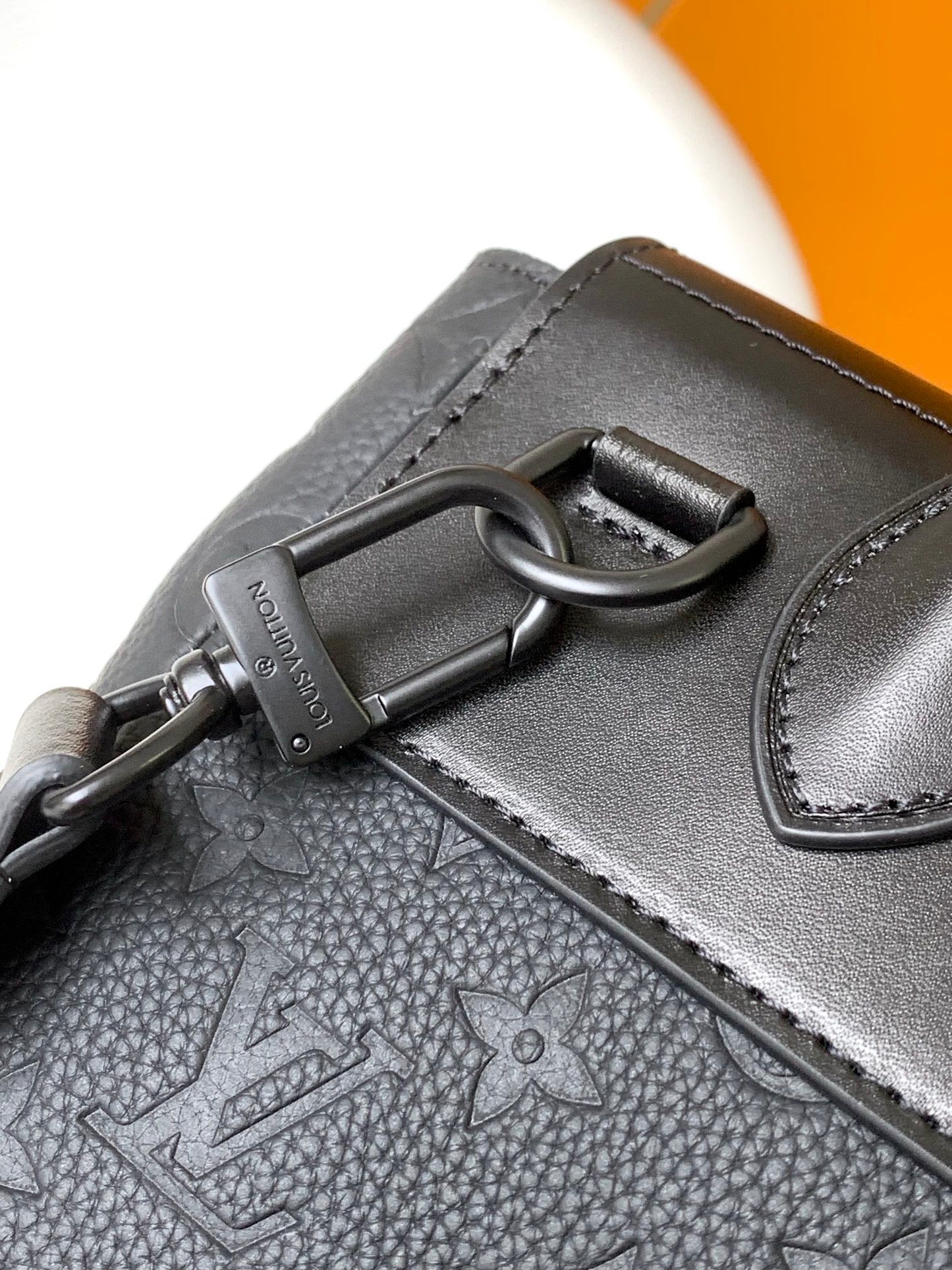 Louis Vuitton Structured Black Embossed Leather Top Handle Crossbody Bag