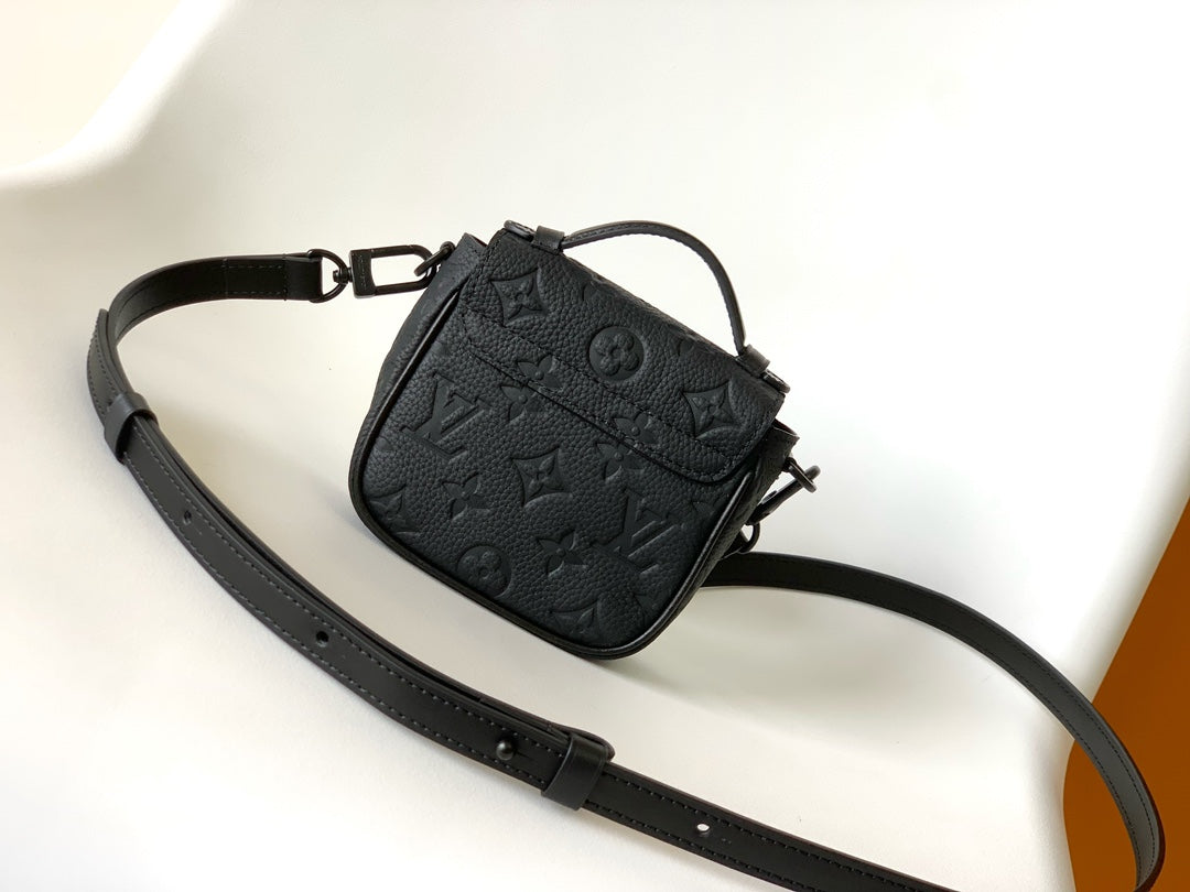 Louis Vuitton Black Monogram Embossed Leather Crossbody Messenger Bag with Strap