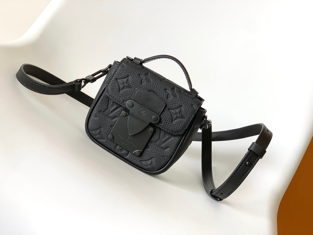 Louis Vuitton Black Monogram Embossed Leather Crossbody Messenger Bag with Strap