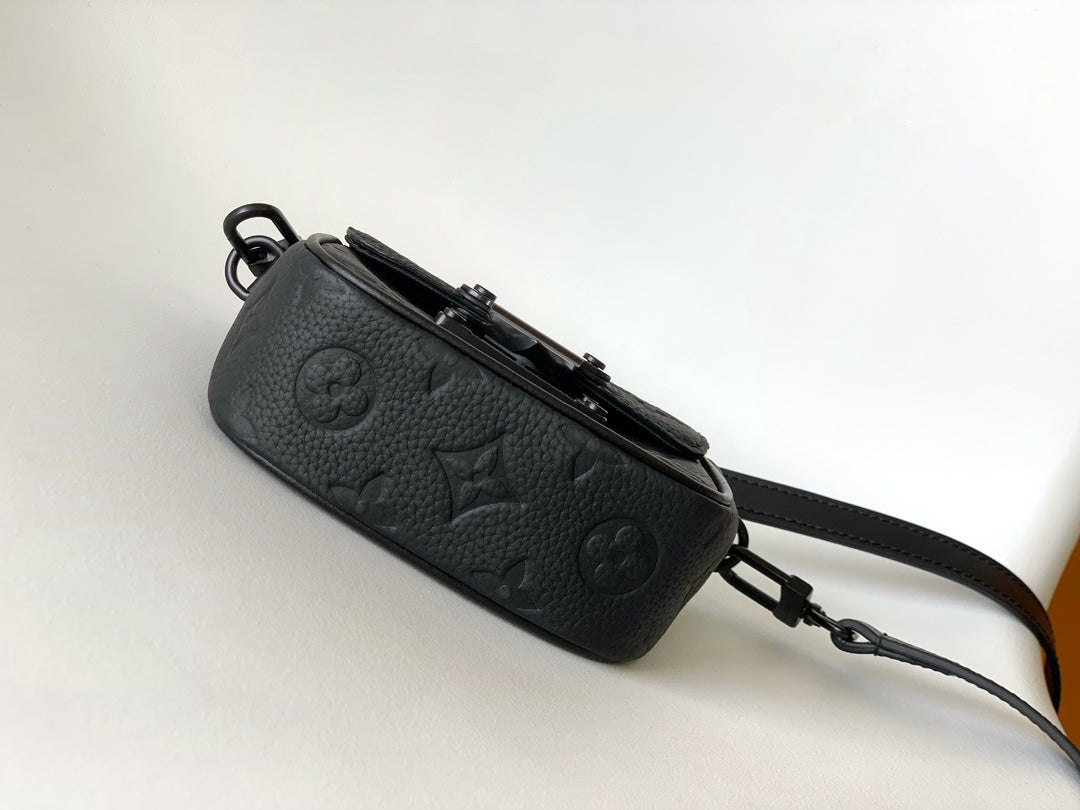 Louis Vuitton Black Monogram Embossed Leather Crossbody Messenger Bag with Strap