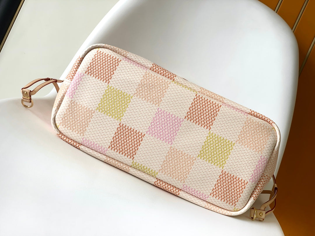 Louis Vuitton Chic Pastel Checkered Canvas Tote Bag with Shoulder Straps