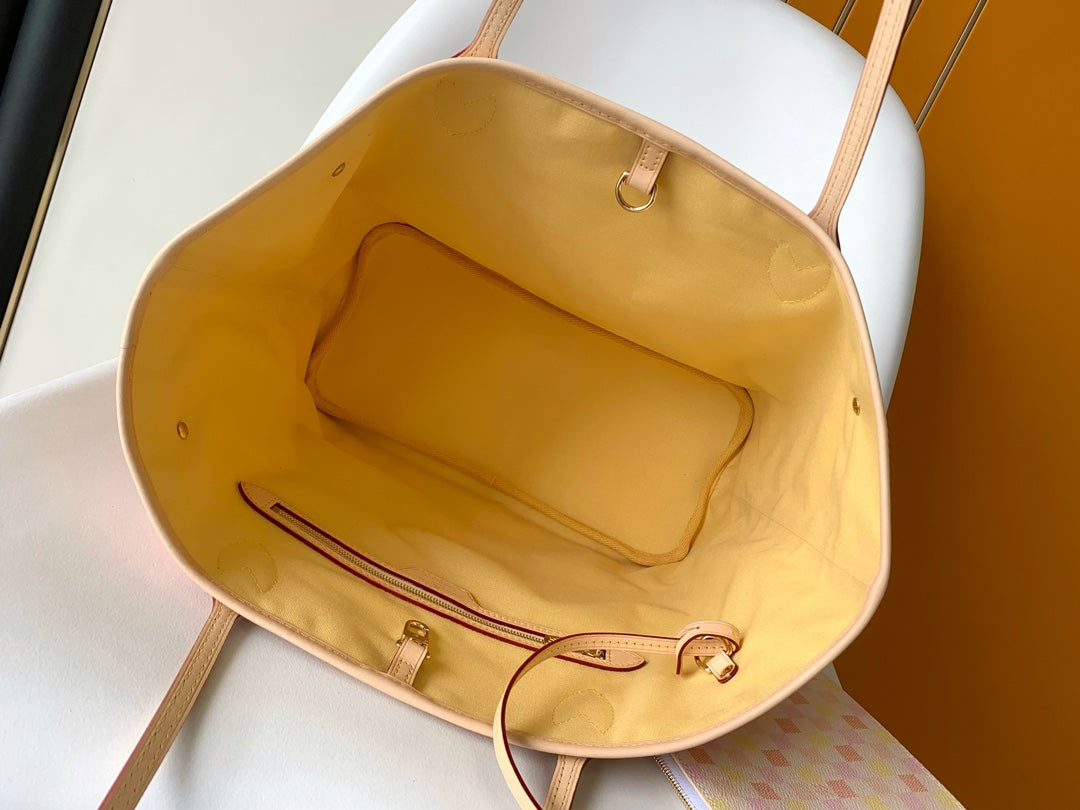 Louis Vuitton Chic Pastel Checkered Canvas Tote Bag with Shoulder Straps