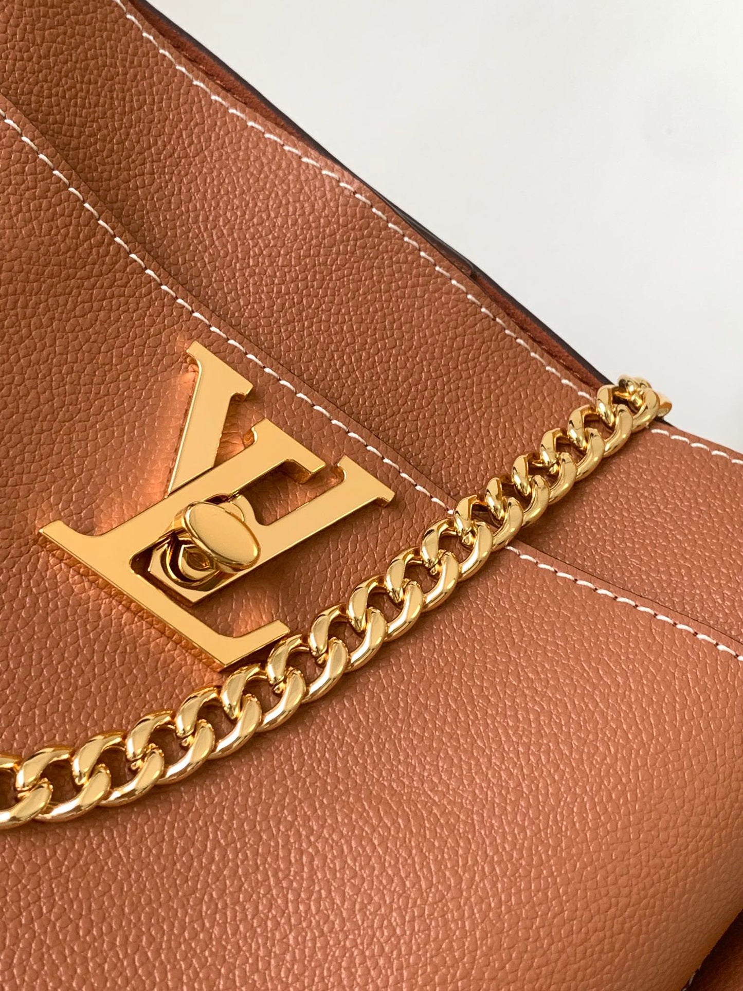 Louis Vuitton Lockme Bucket Bag - Brown Grained Leather with Gold-Tone Hardware