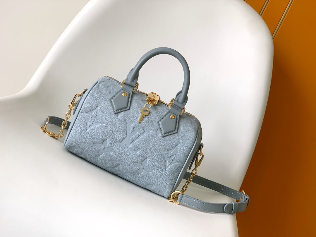 Louis Vuitton Pastel Blue Embossed Leather Top Handle Crossbody Satchel