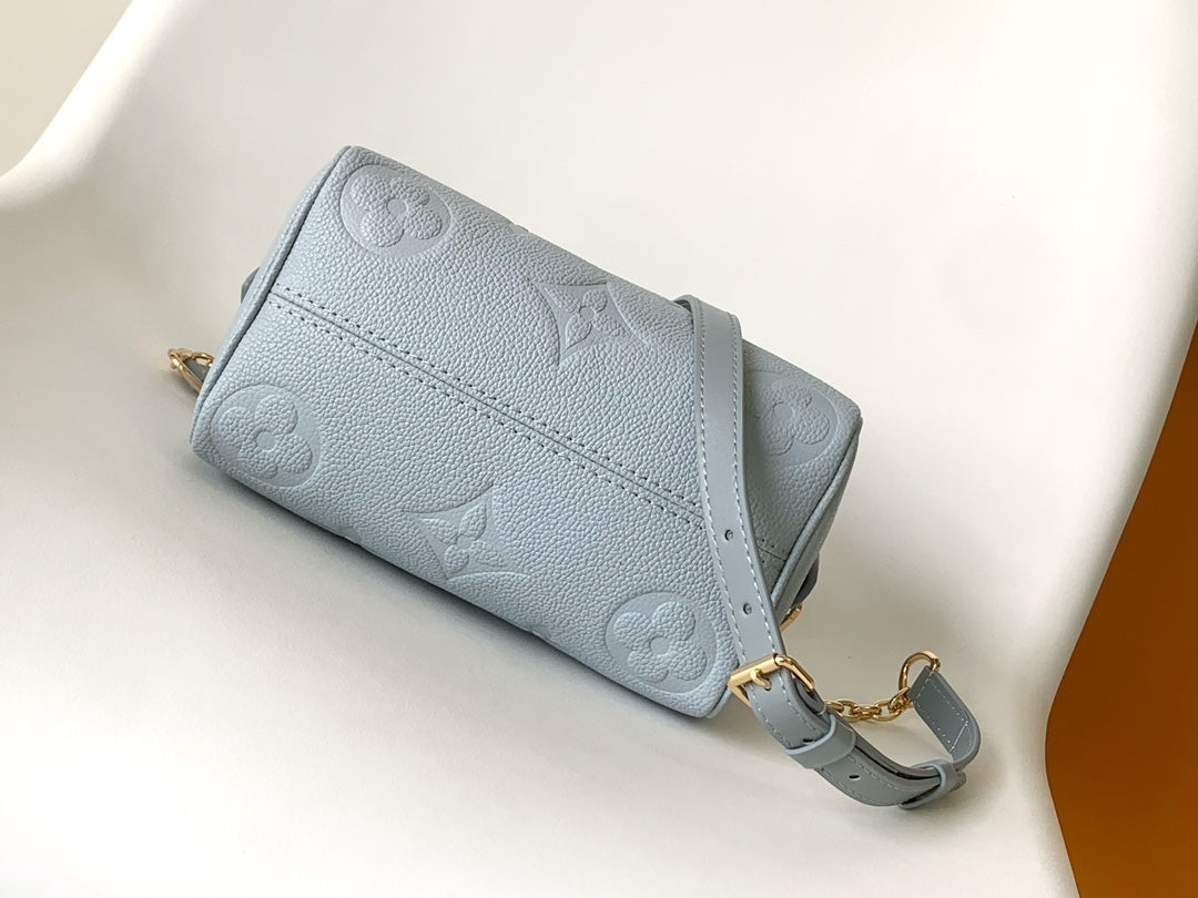 Louis Vuitton Pastel Blue Embossed Leather Top Handle Crossbody Satchel