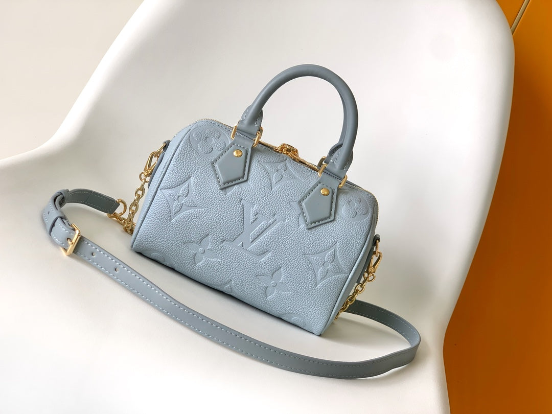 Louis Vuitton Pastel Blue Embossed Leather Top Handle Crossbody Satchel