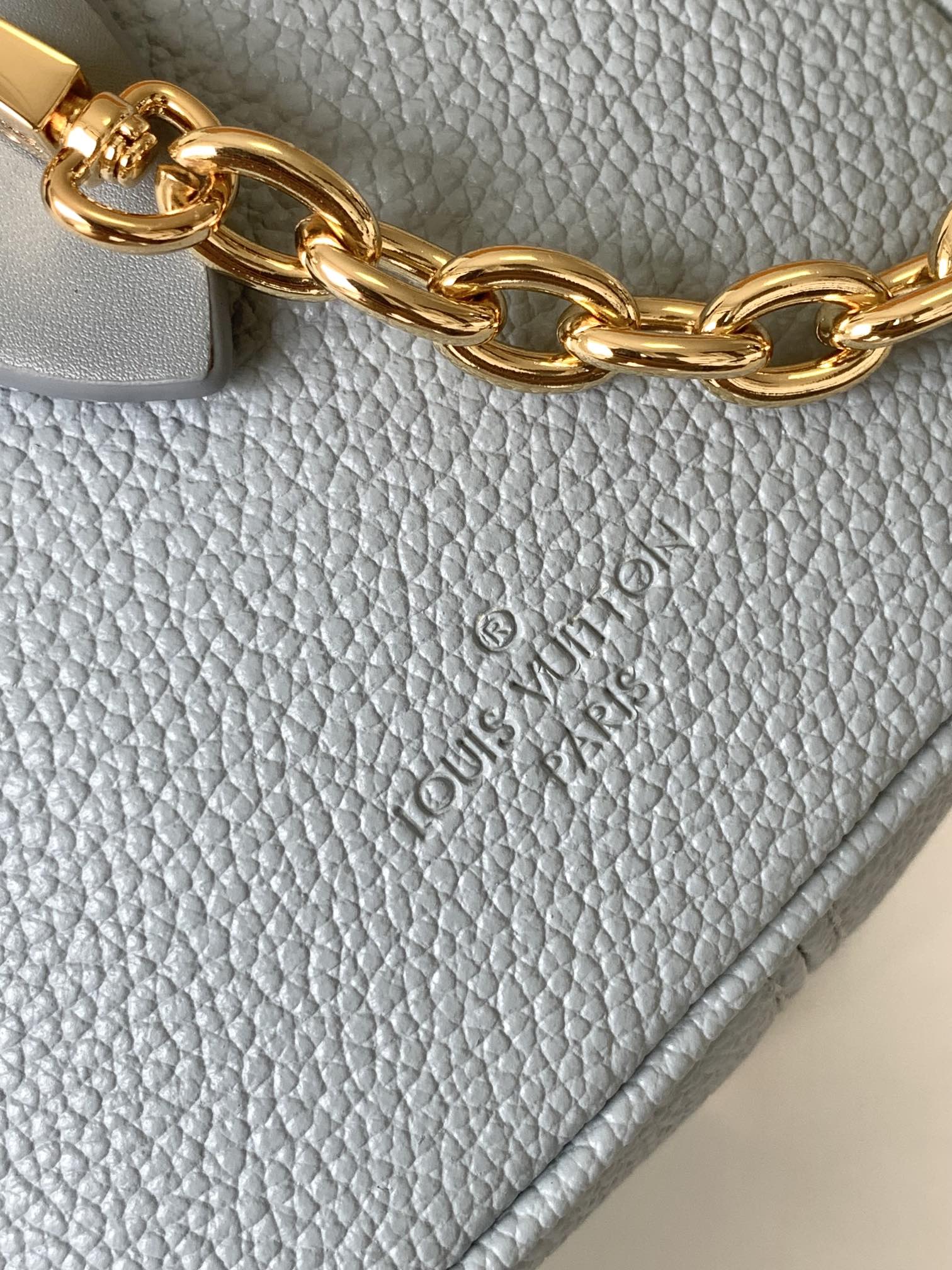 Louis Vuitton Pastel Blue Embossed Leather Top Handle Crossbody Satchel