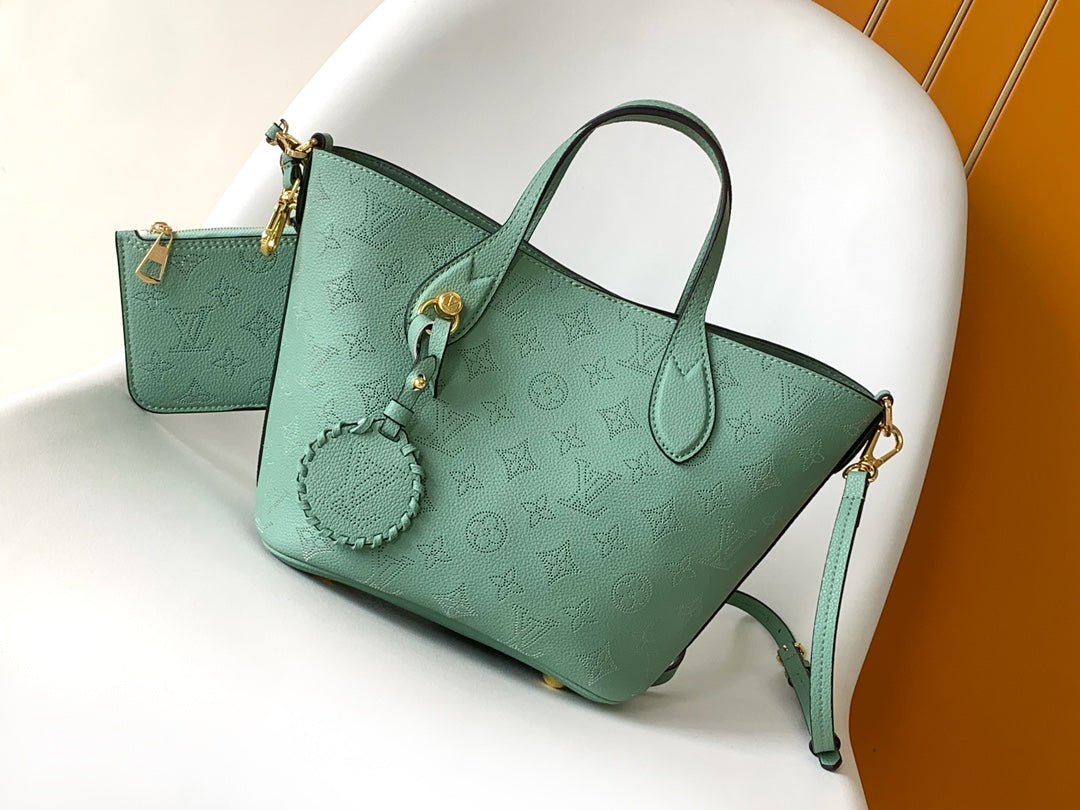 Louis Vuitton Mint Green Embossed Leather Handbag with Top Handles