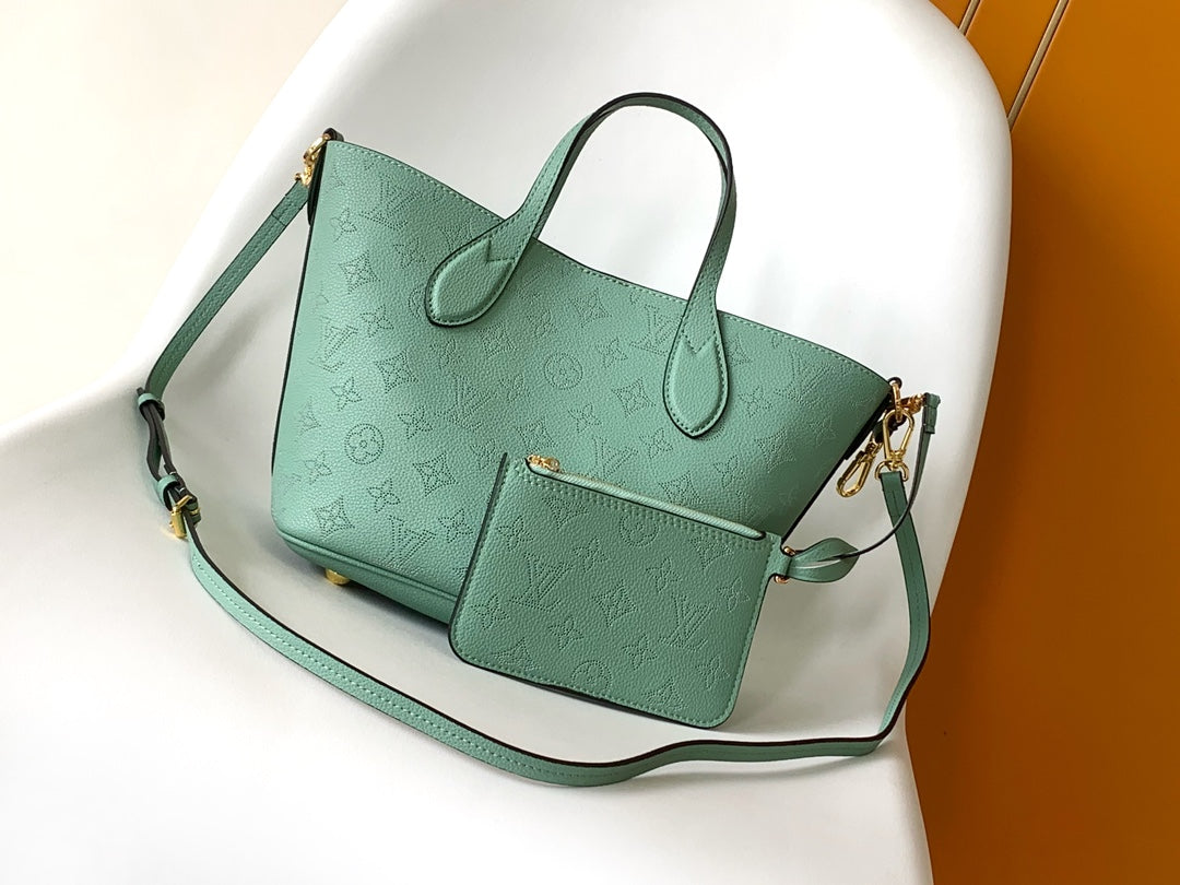 Louis Vuitton Mint Green Embossed Leather Handbag with Top Handles