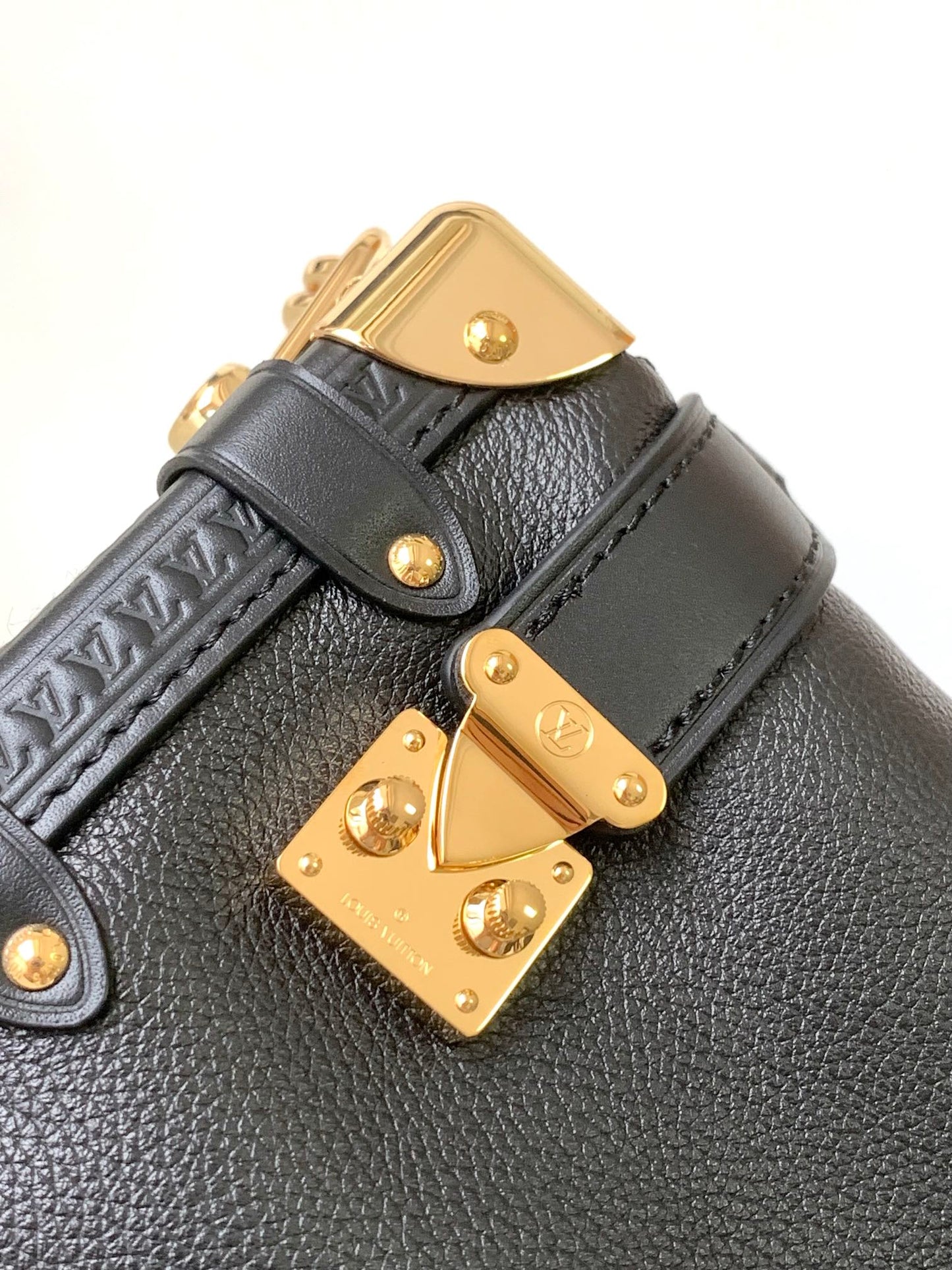 Louis Vuitton Black Textured Leather Trunk-Style Shoulder Bag with Gold Corners