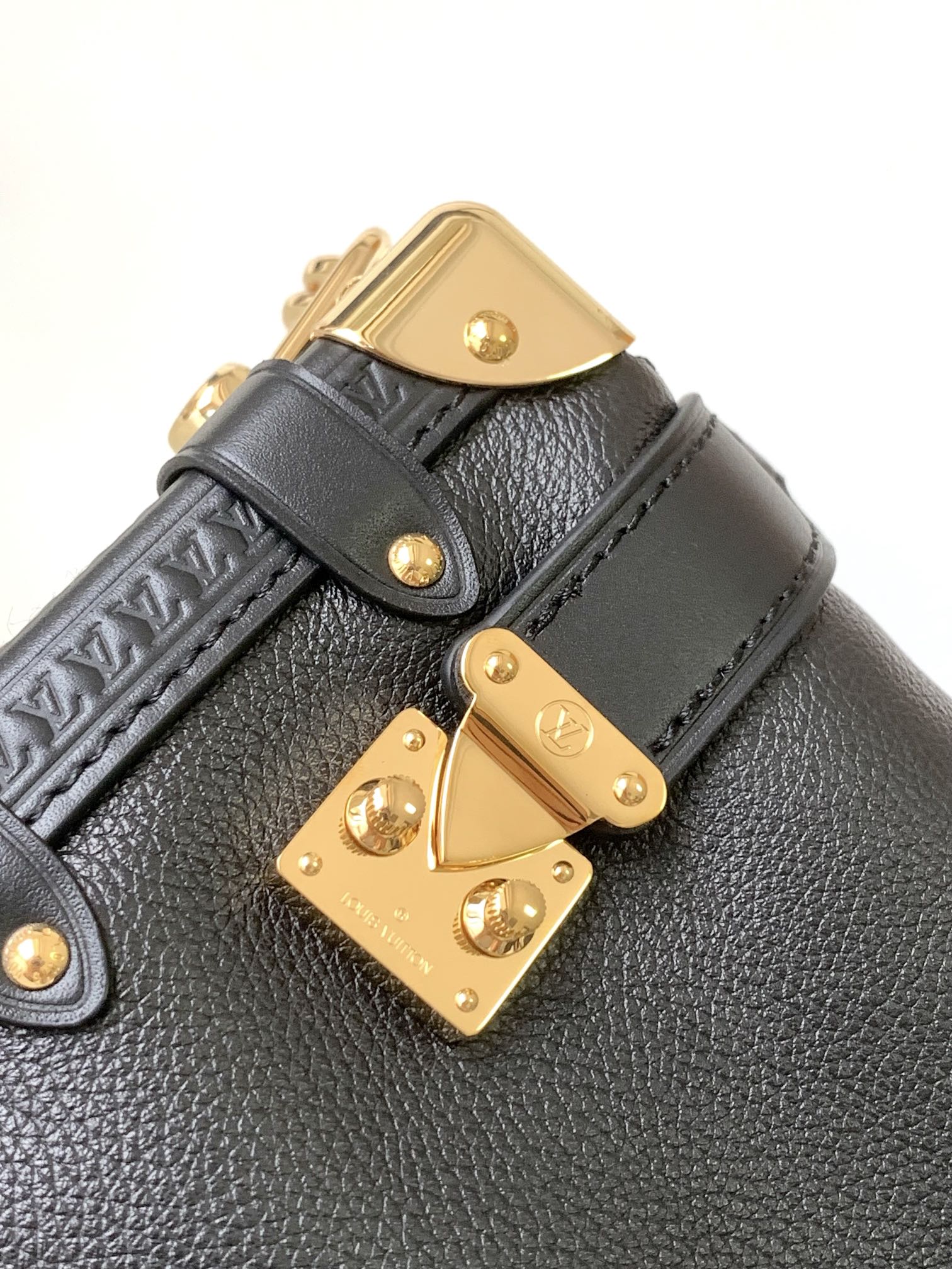 Louis Vuitton Black Textured Leather Trunk-Style Shoulder Bag with Gold Corners
