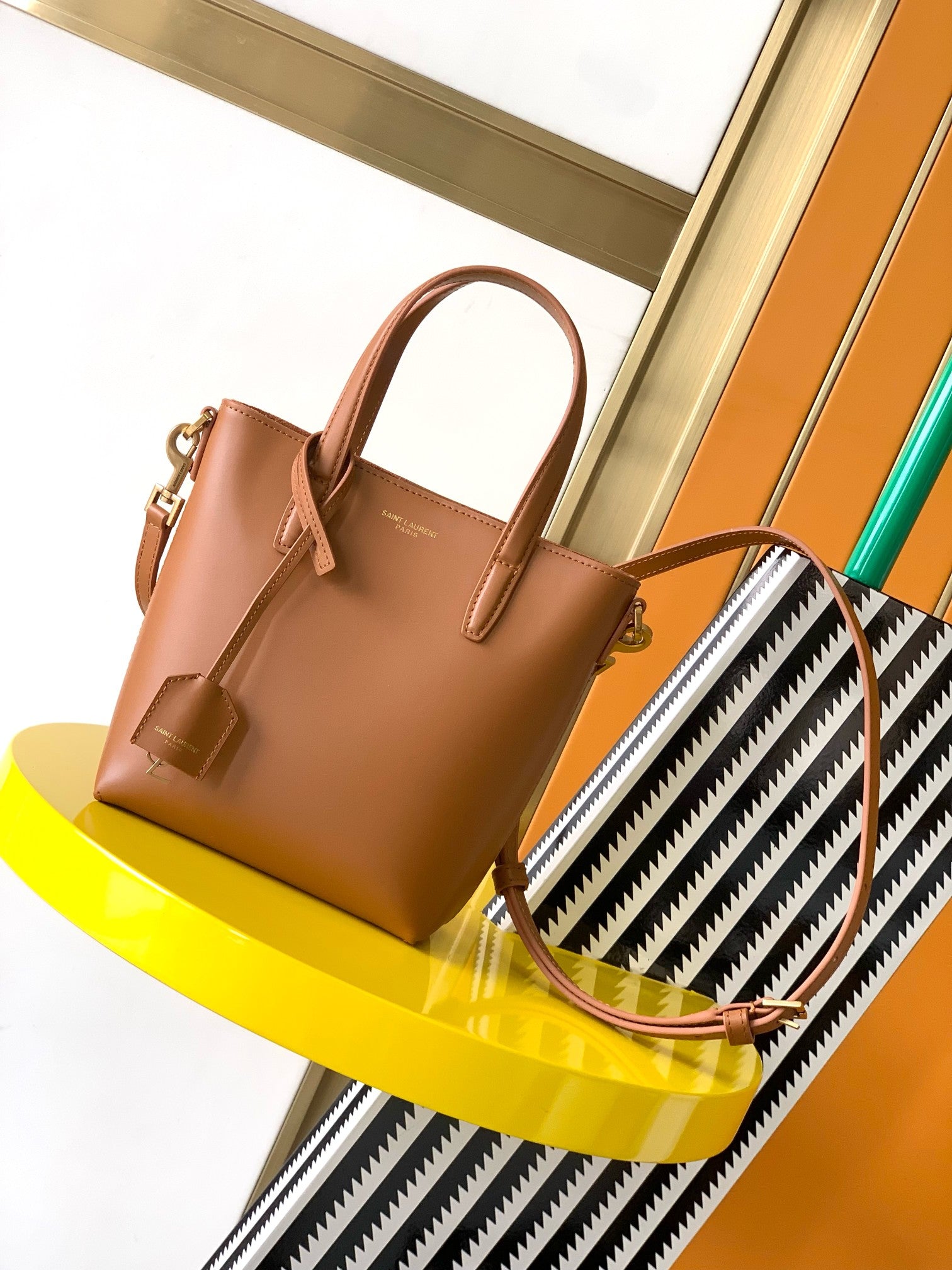 Saint Laurent Toy North/South Leather Shopping Tote - Tan